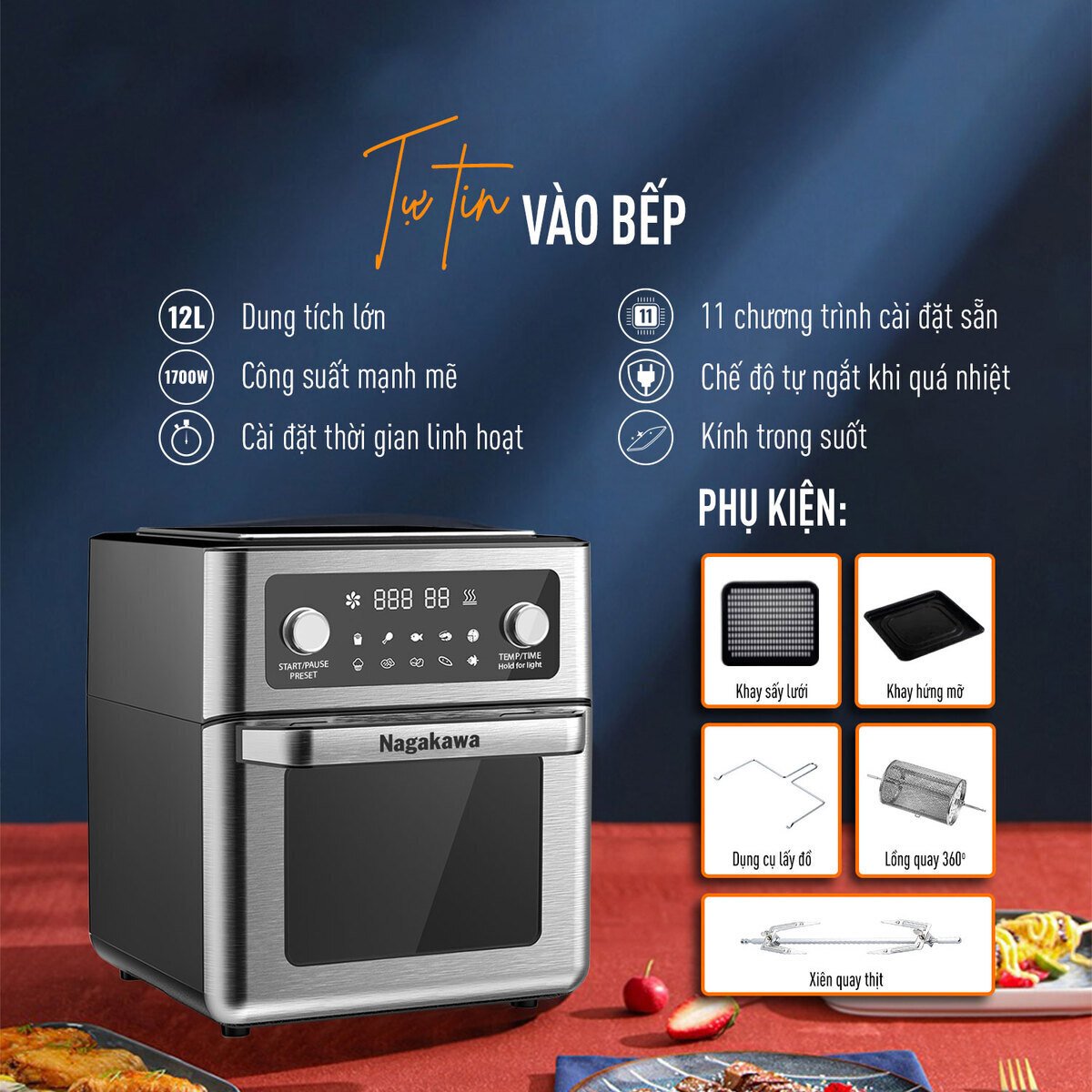 nồi chiên không dầu nagakawa nag3304 (12 lít)