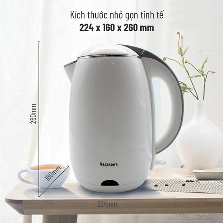 ấm siêu tốc 2 lớp 1,8 lít nagakawa nag0314