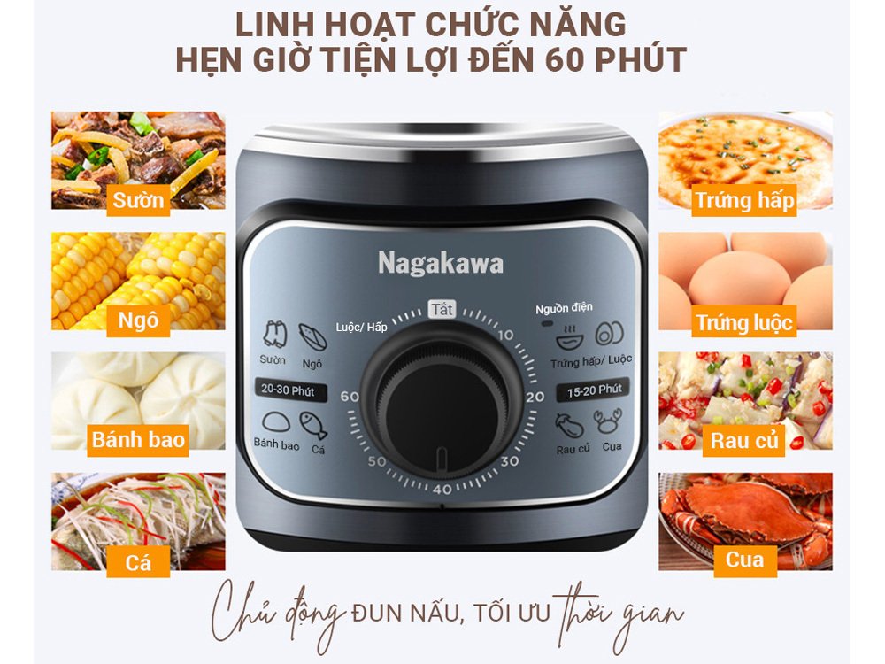 nồi hấp điện inox đa năng nagakawa nag3310