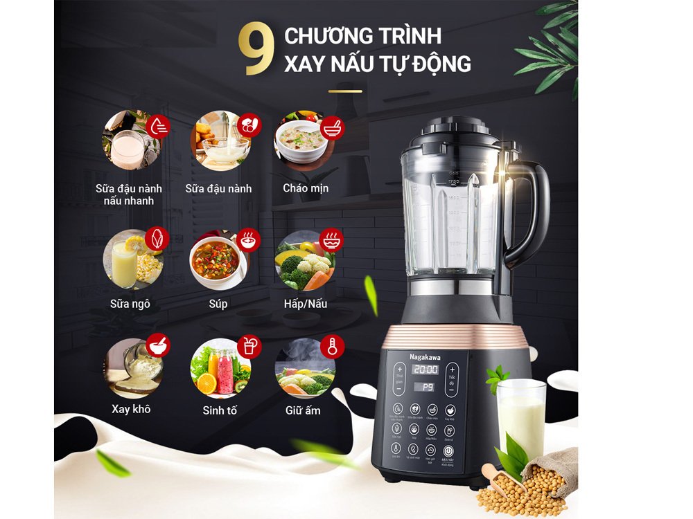 máy làm sữa hạt đa năng nagakawa nag0815 (1,75l) – công suất 1000w