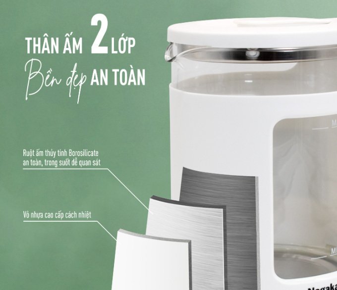 ấm siêu tốc thủy tinh nagakawa nag0318 (1.7l - 1355w)