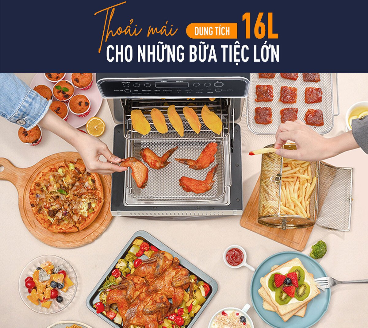 nồi chiên không dầu nagakawa nag3308 - 16 lít