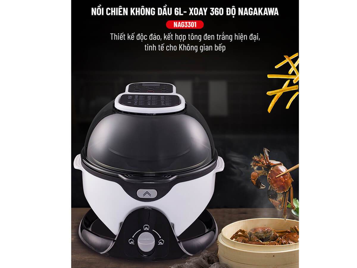 nồi chiên không dầu 6 lít xoay 360 độ nagakawa nag3301