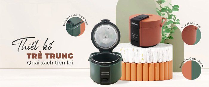 nồi cơm điện nagakawa nag0143 - dung tích 1.8l - màu sắc: cam
