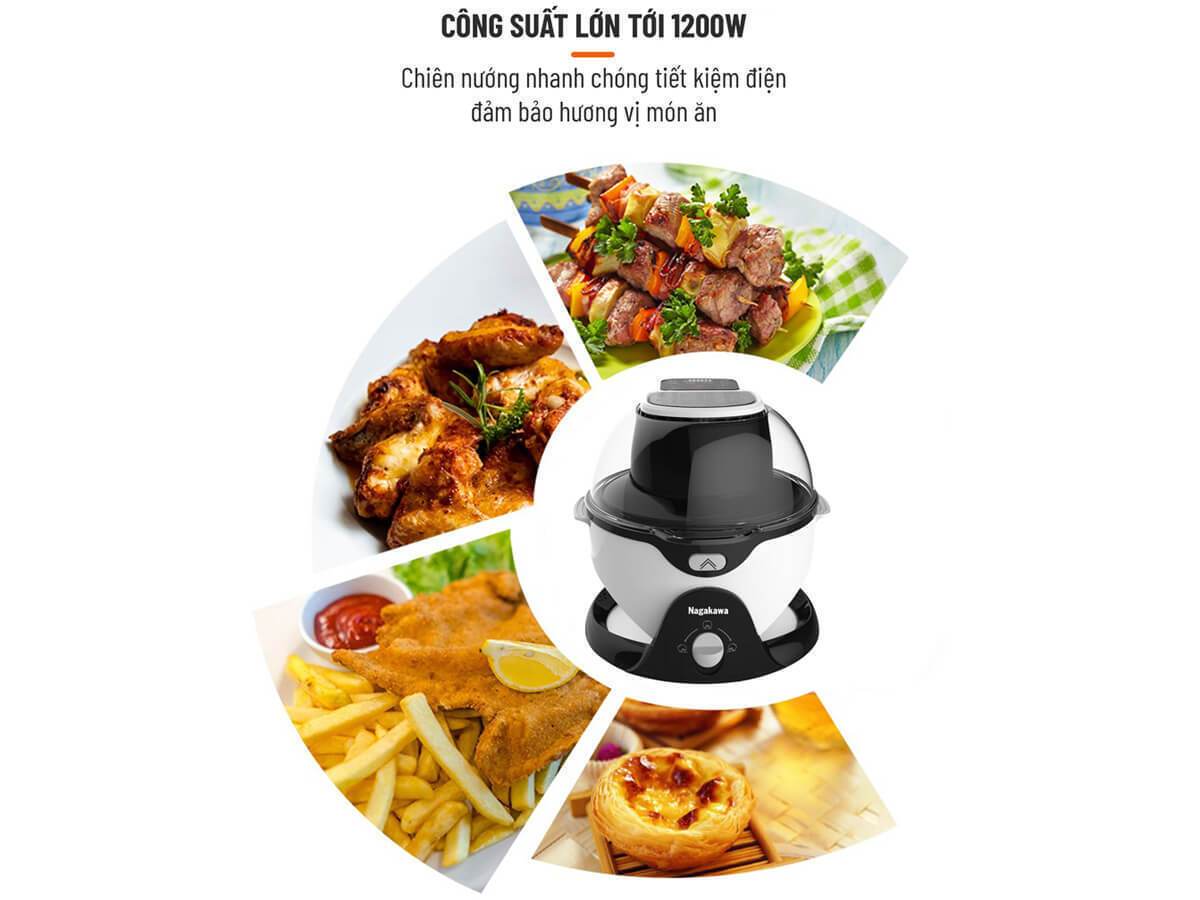 nồi chiên không dầu 6 lít xoay 360 độ nagakawa nag3301