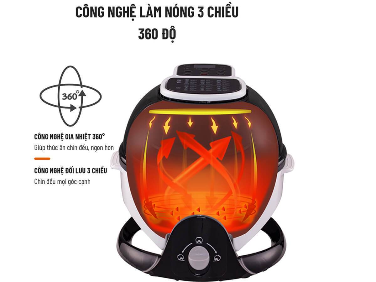 nồi chiên không dầu 6 lít xoay 360 độ nagakawa nag3301