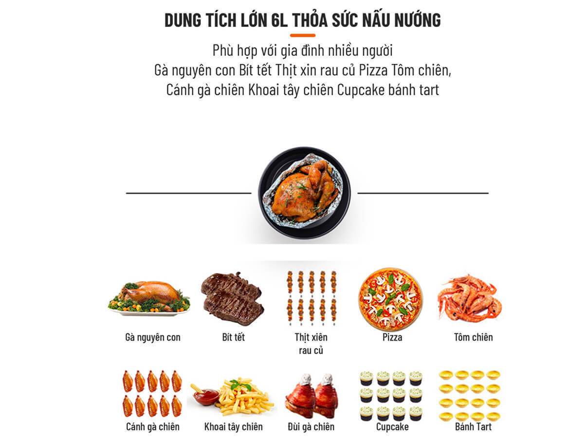 nồi chiên không dầu 6 lít xoay 360 độ nagakawa nag3301