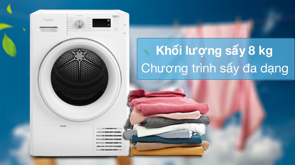 máy sấy ngưng tụ whirlpool freshcare+ 8 kg fftcm118xb ee