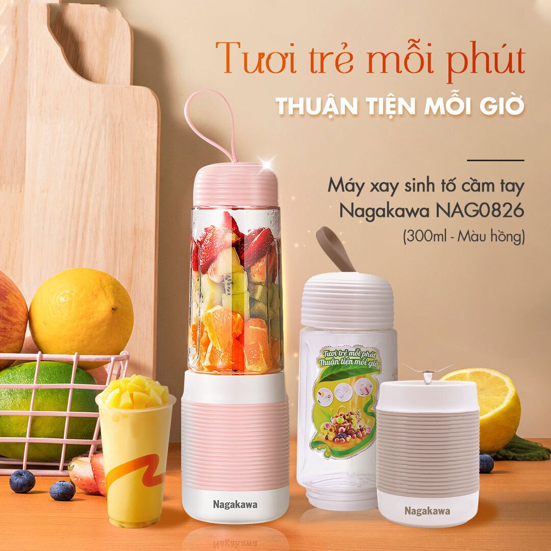máy xay sinh tố cầm tay nagakawa nag0826 (300ml - 35w) - màu sắc: hồng