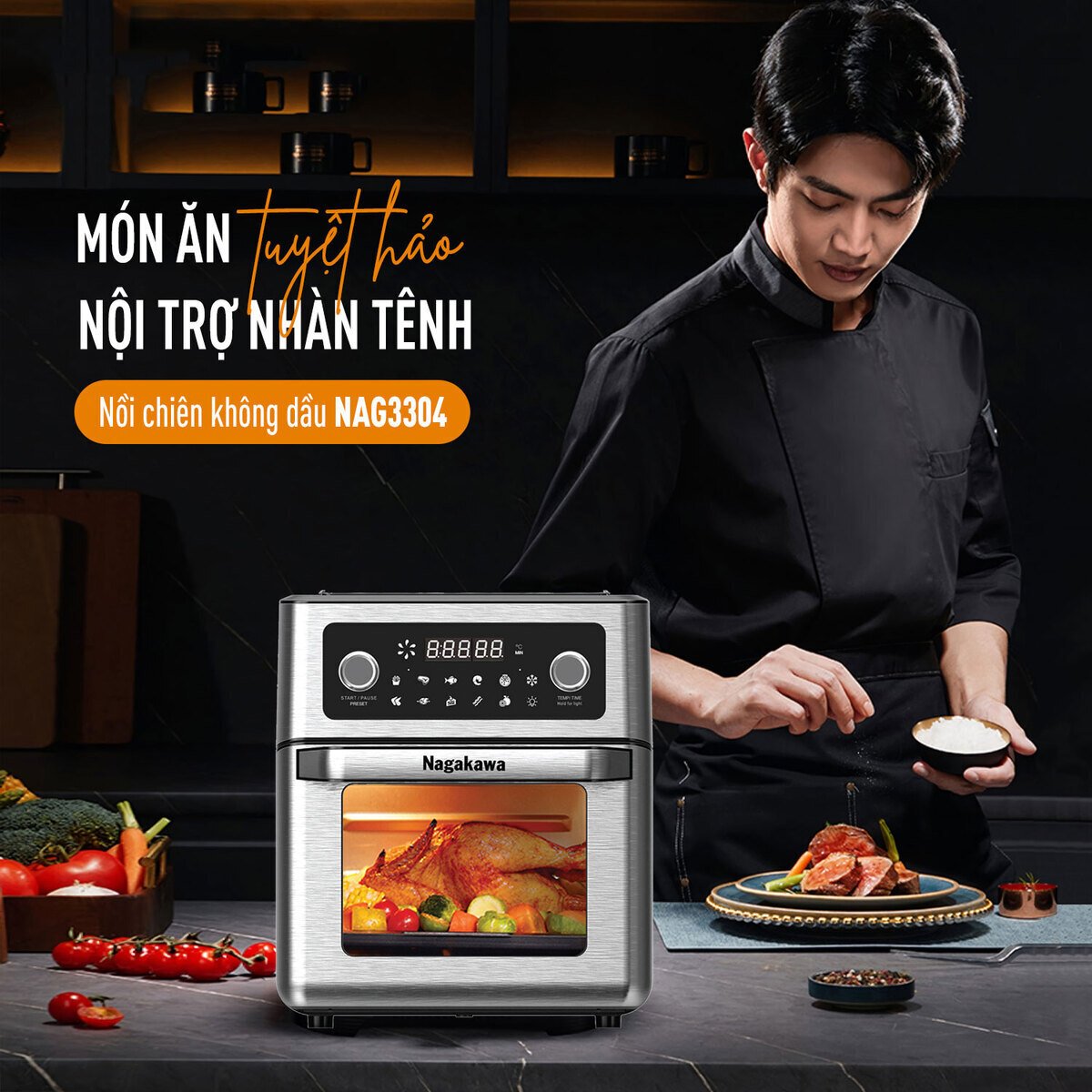 nồi chiên không dầu nagakawa nag3304 (12 lít)