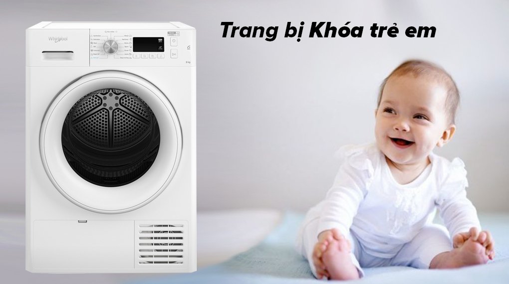 máy sấy ngưng tụ whirlpool freshcare+ 8 kg fftcm118xb ee