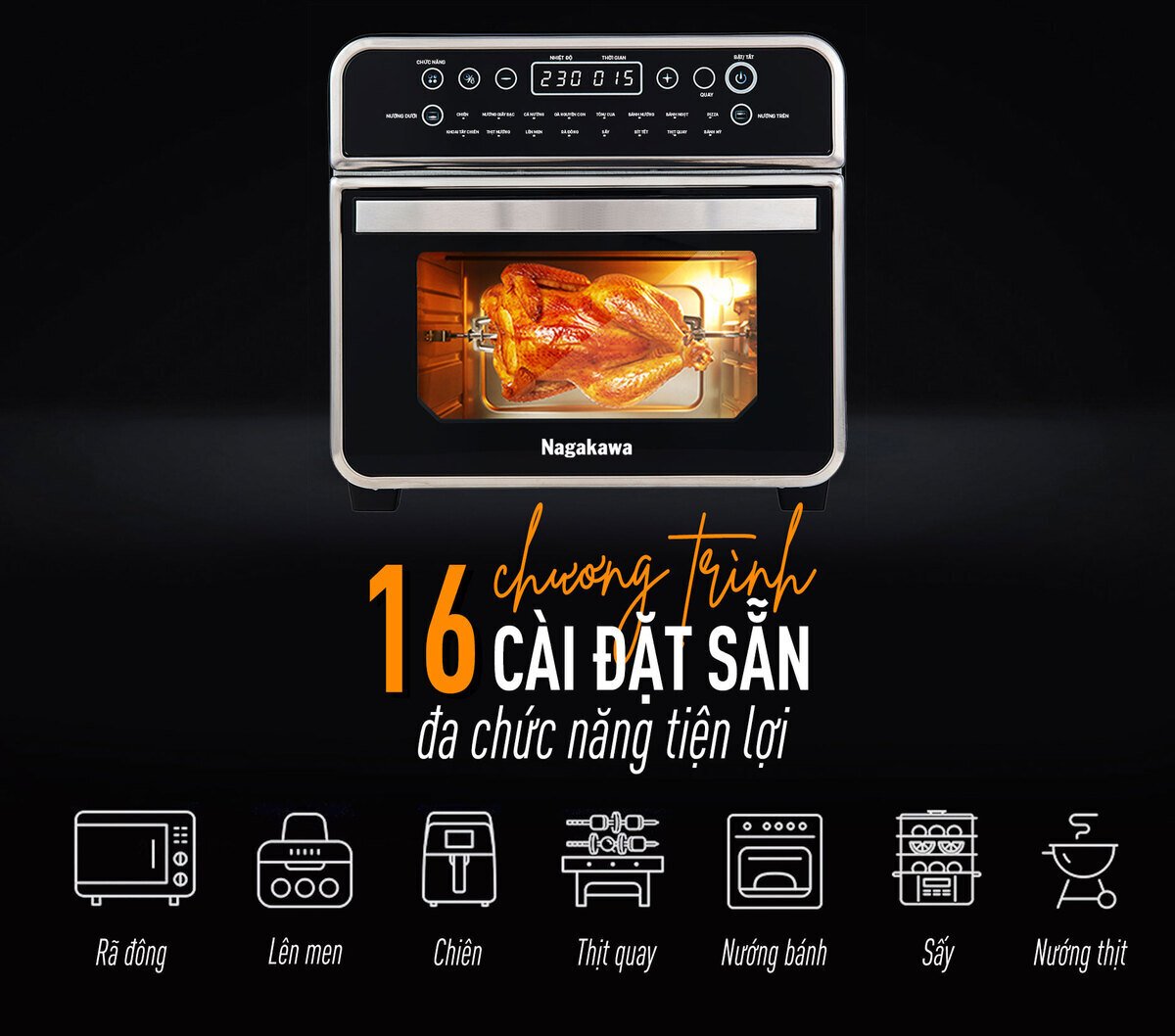 nồi chiên không dầu nagakawa nag3308 - 16 lít