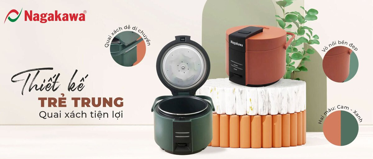 nồi cơm điện nagakawa nag0144 - dung tích 2,2 lít - màu sắc: cam