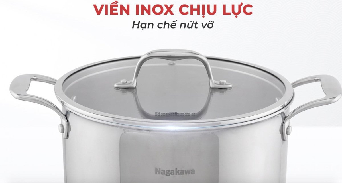 bộ 3 nồi inox 5 lớp toàn phần nagakawa haru nag1355 (16cm, 20cm, 24cm) - dùng trên mọi loại bếp