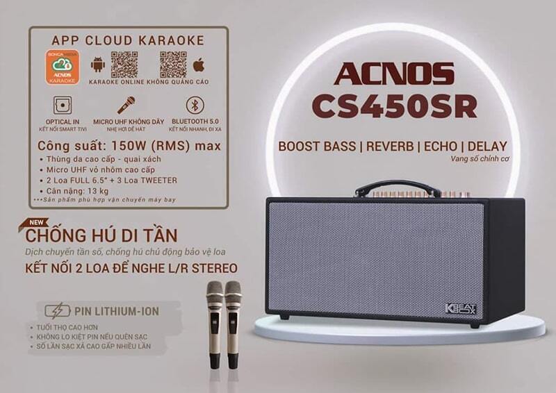 loa xách tay acnos cs450sr (2 bass 16.5cm, 150w, kèm 2 micro)