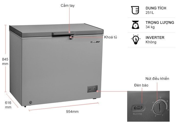 tủ đông sharp 251 lít fj-c251v-sl (màu xám)
