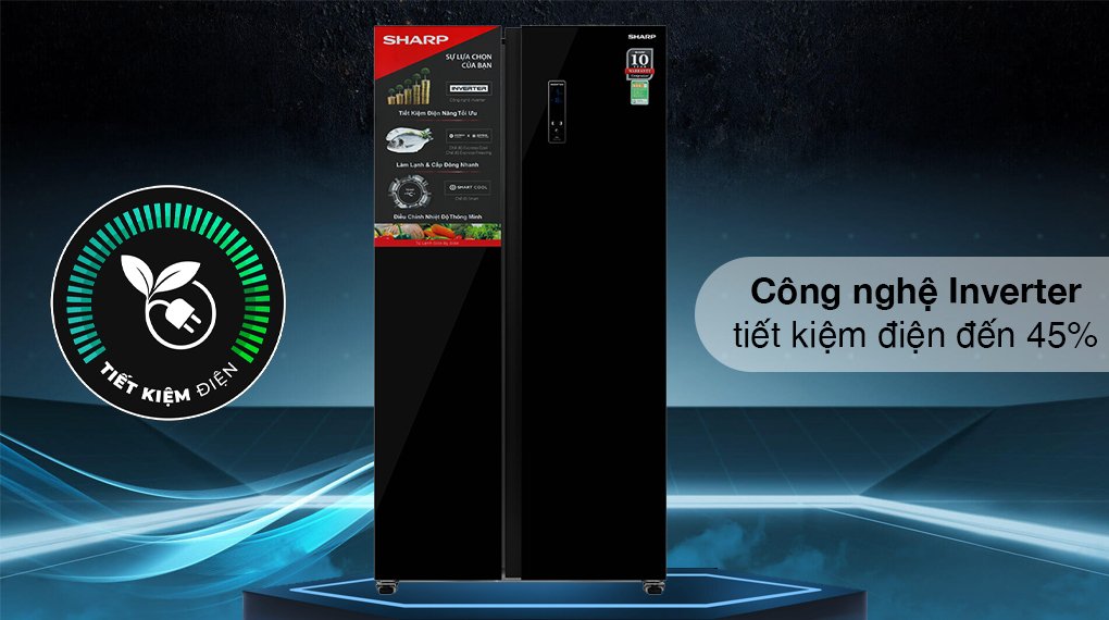 tủ lạnh sharp inverter 442 lít side by side sj-sbx440vg-bk