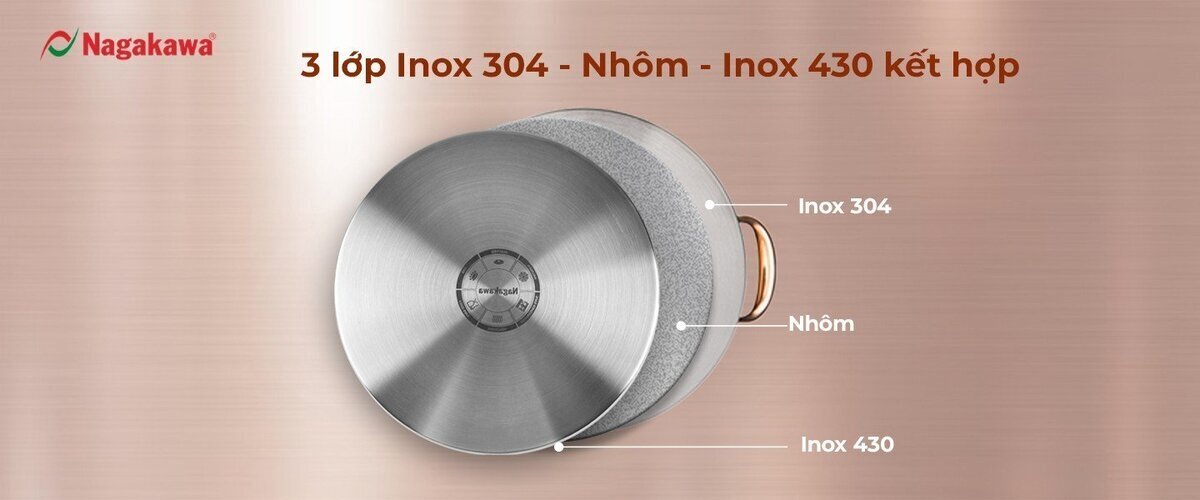 nồi inox 304 đa đáy cán dài nag1358-16