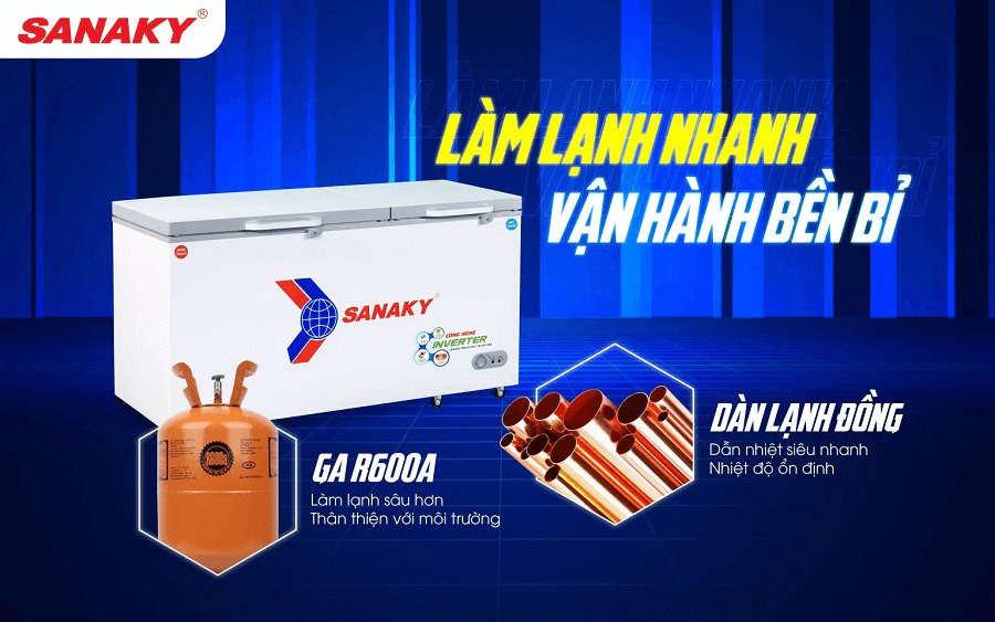 tủ đông sanaky vh-6699w4k, 2 chế độ, inverter 660 lít