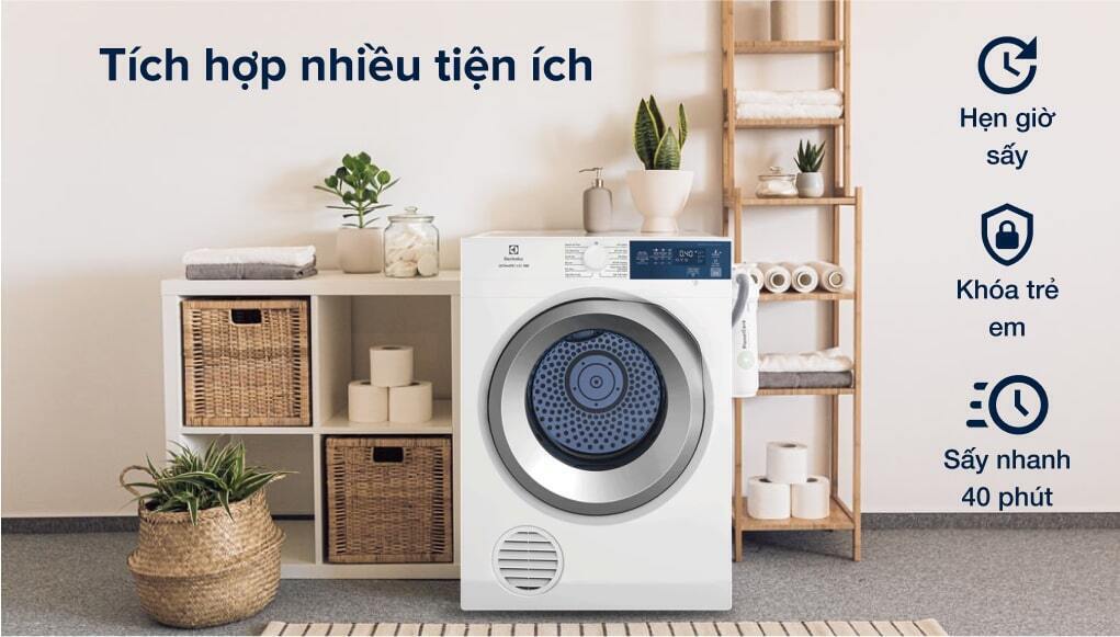 máy sấy quần áo electrolux 8.5 kg eds854j3wb trắng
