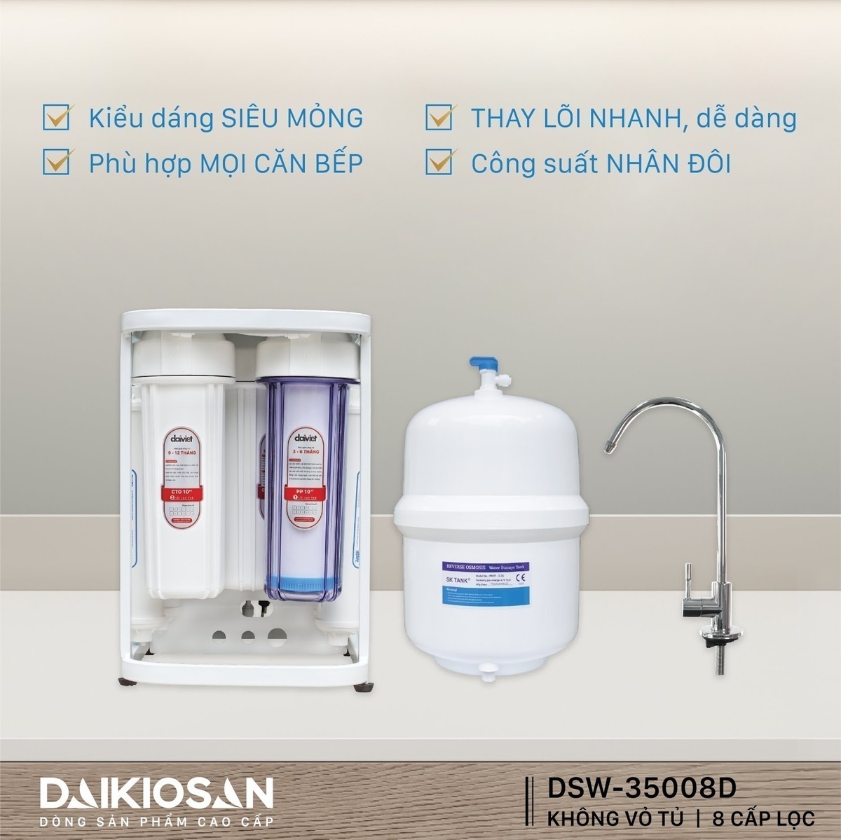 máy lọc nước ro không vỏ tủ dùng cốc daikiosan dsw-35008d