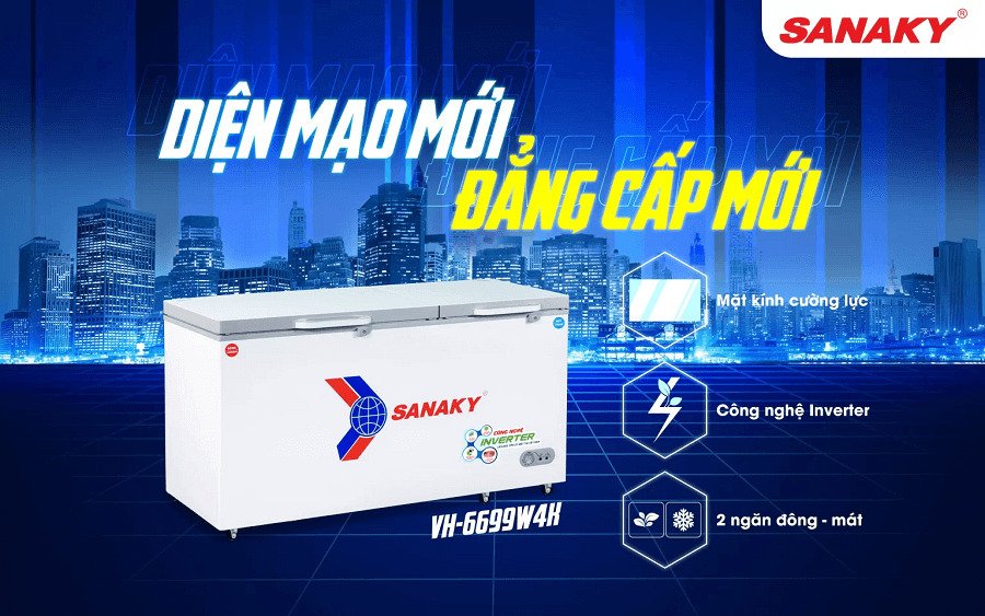 tủ đông sanaky vh-6699w4k, 2 chế độ, inverter 660 lít