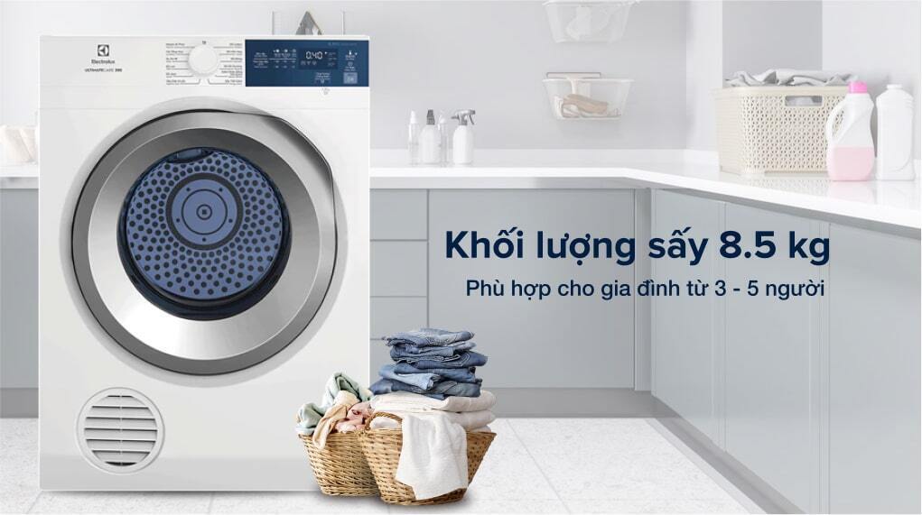 máy sấy quần áo electrolux 8.5 kg eds854j3wb trắng