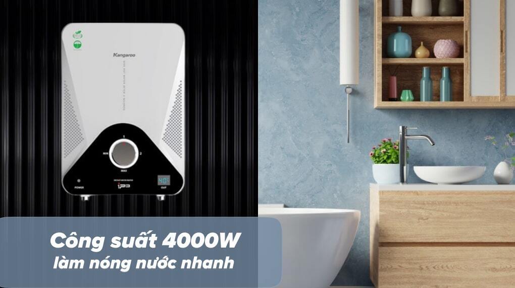 máy nước nóng trực tiếp kangaroo 4000w kg589g
