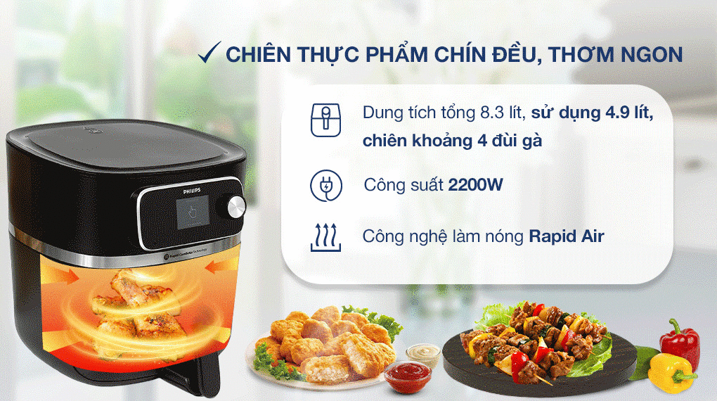 nồi chiên không dầu philips hd9880/90 8.3 lít
