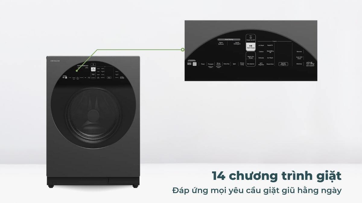 máy giặt sấy hitachi inverter 12/8 kg bd-d120xgv mag