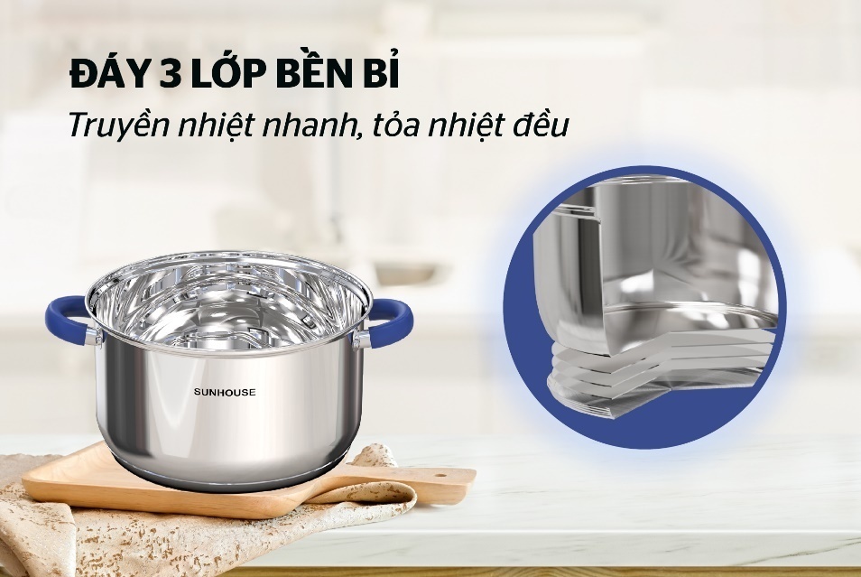 bộ nồi inox 3 đáy sunhouse shg361