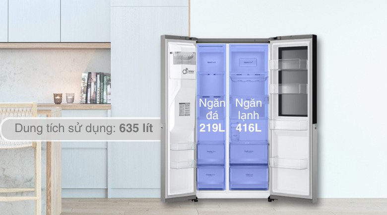 tủ lạnh lg inverter 635 lít side by side instaview gr-g257sv