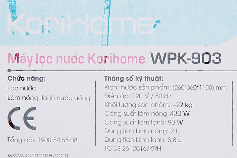 máy lọc nước ro nóng lạnh korihome wpk-903 7 lõi