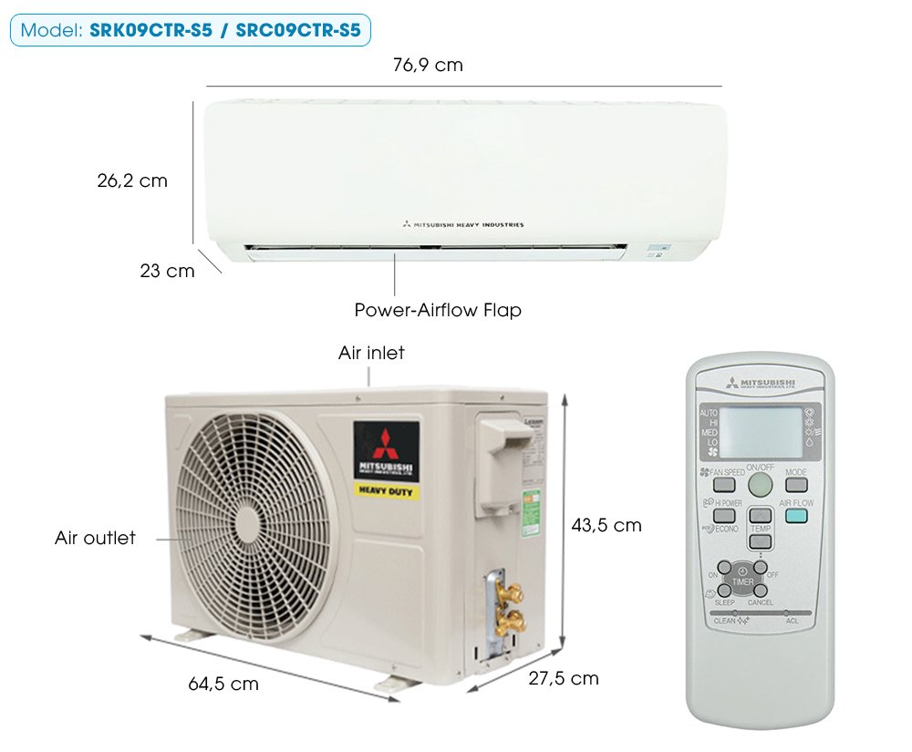 điều hòa mitsubishi heavy 1hp srk/src 09ctr-s5