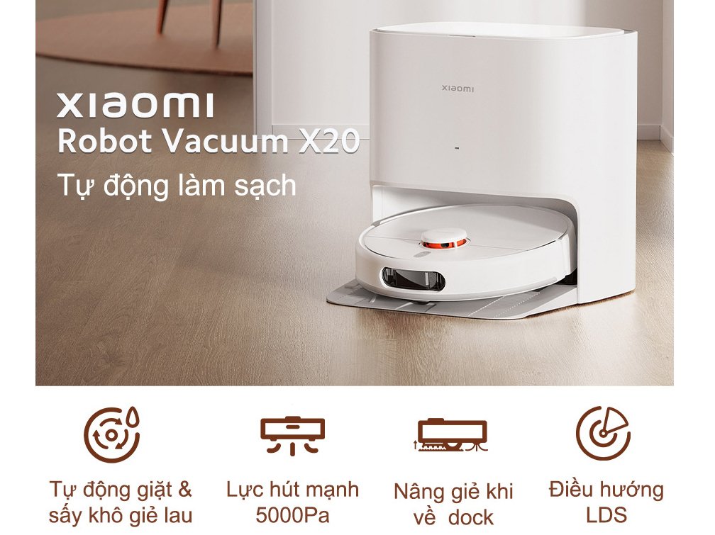robot hút bụi lau nhà tự giặt giẻ xiaomi x20 us