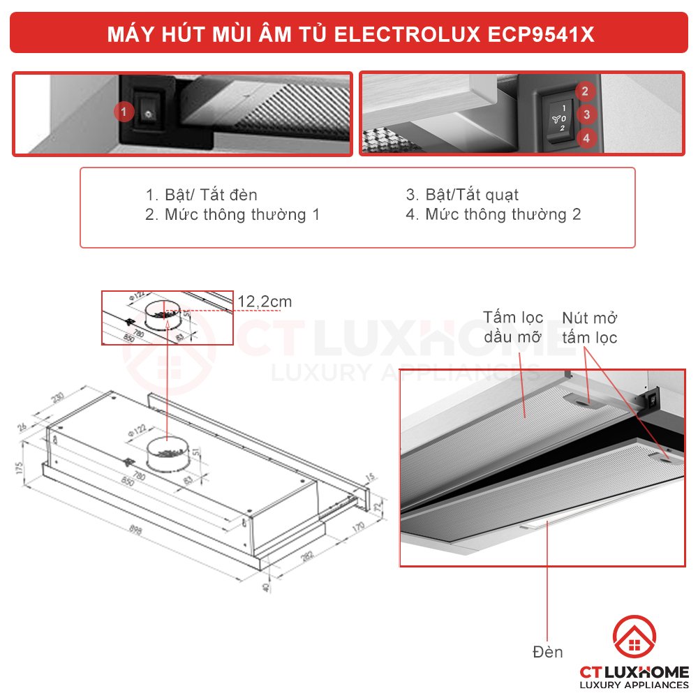 máy hút mùi âm tủ 90cm electrolux ecp9541x