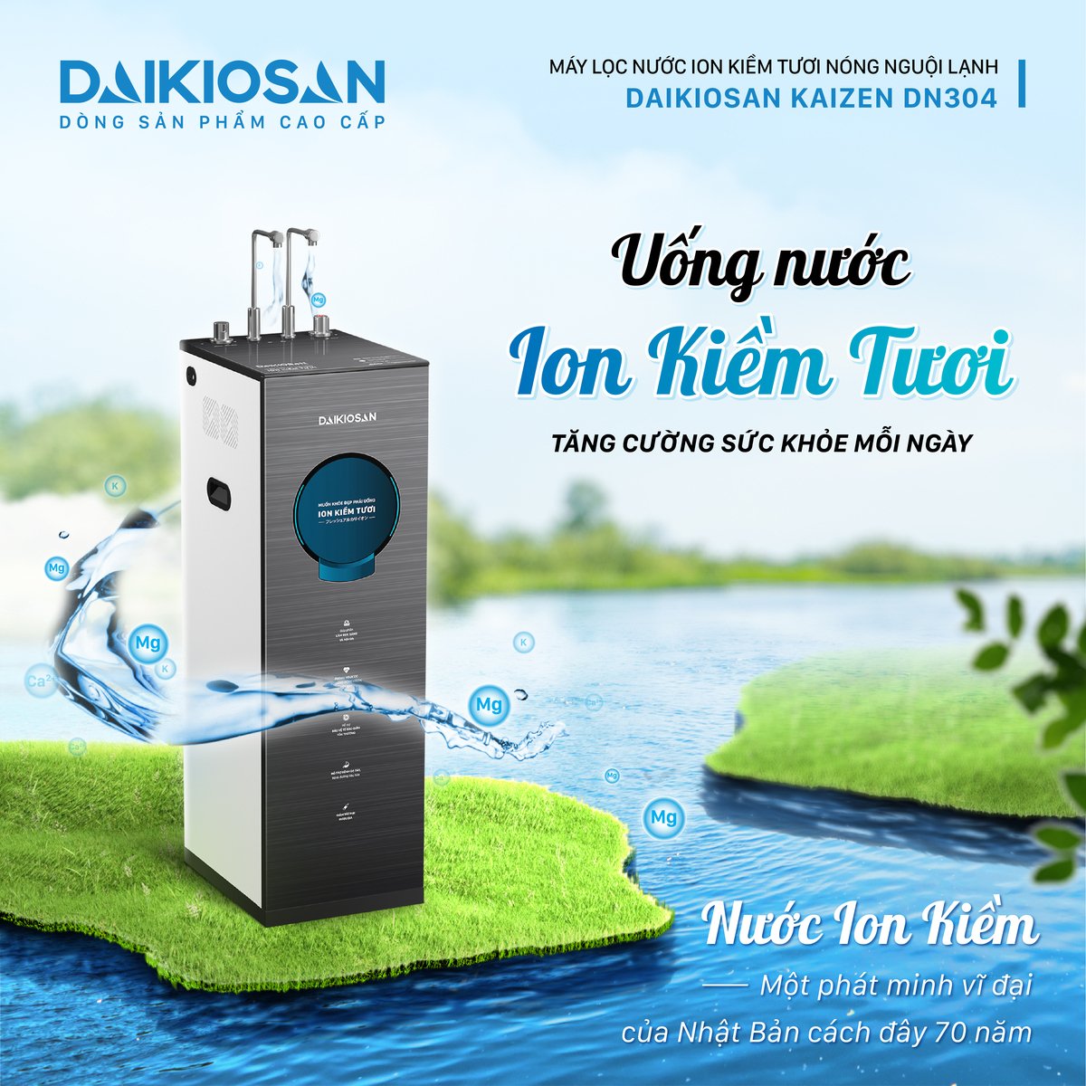 máy lọc nước ion kiềm tươi nóng nguội lạnh daikiosan dn304