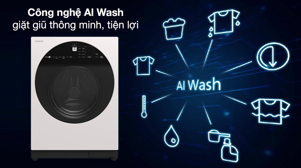 máy giặt hitachi inverter 10 kg bd-100gv wh