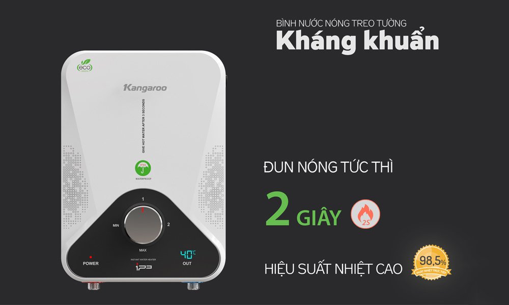 máy nước nóng trực tiếp kháng khuẩn kangaroo (có bơm) kg588wp