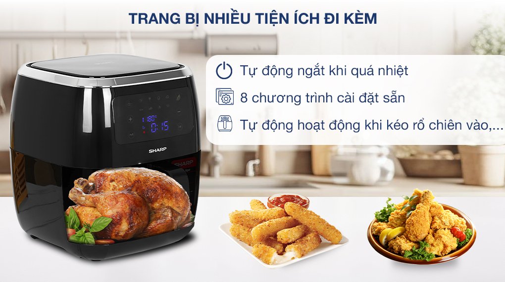 nồi chiên không dầu sharp kf-af68epv-bk 6.8 lít