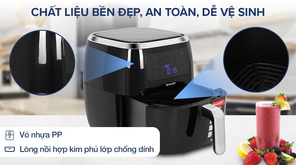 nồi chiên không dầu sharp kf-af68epv-bk 6.8 lít