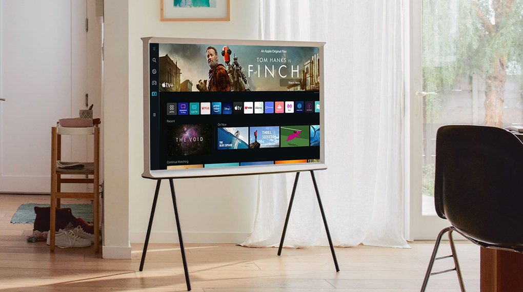 smart tivi kiểu chữ i có chân the serif qled samsung 4k 65 inch qa65ls01ba