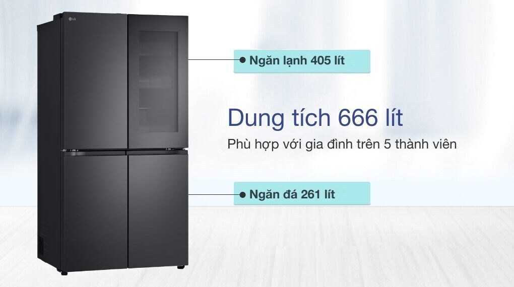 tủ lạnh lg inverter 666 lít multi door instaview lfb66blmi
