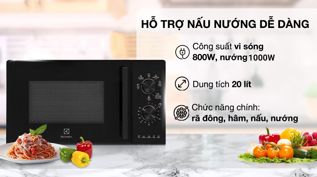 lò vi sóng có nướng electrolux emg20k22b 20 lít