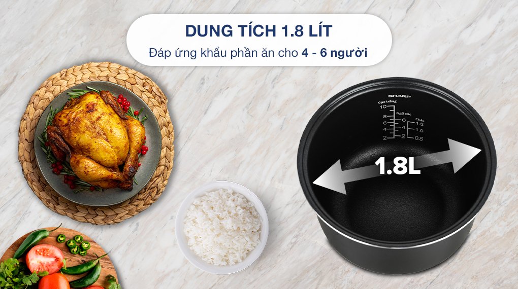 nồi cơm điện tử sharp 1.8 lít ks-com194ev-bk