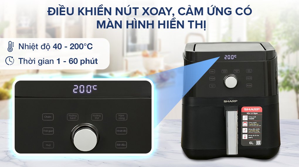 nồi chiên không dầu sharp kf-af60ev-bk 6 lít