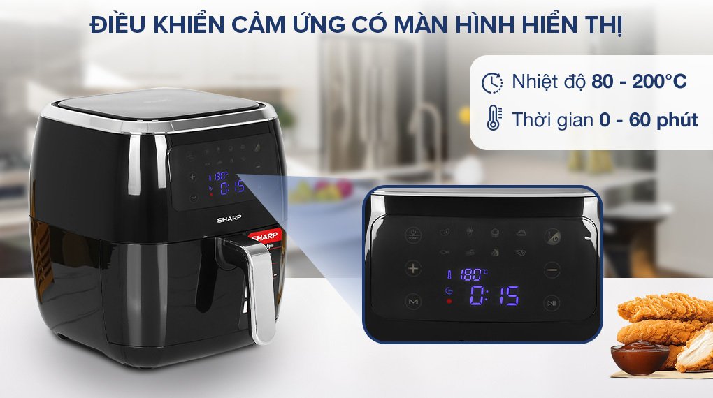 nồi chiên không dầu sharp kf-af68epv-bk 6.8 lít