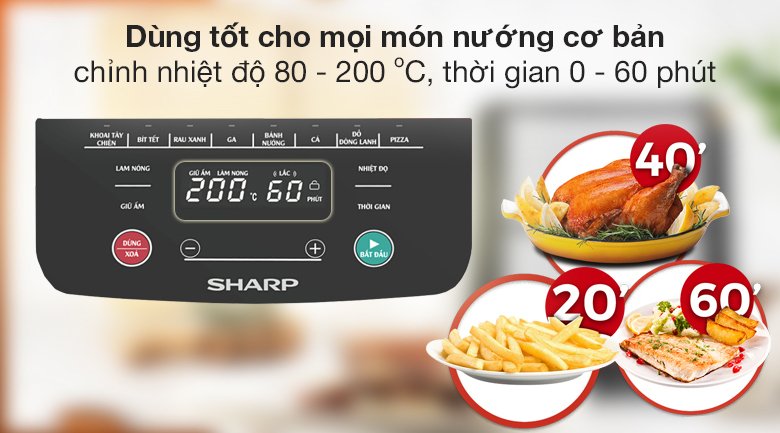nồi chiên không dầu sharp kf-af70ev-st 7 lít
