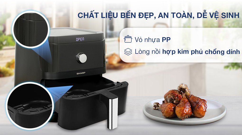nồi chiên không dầu sharp kf-af60ev-bk 6 lít