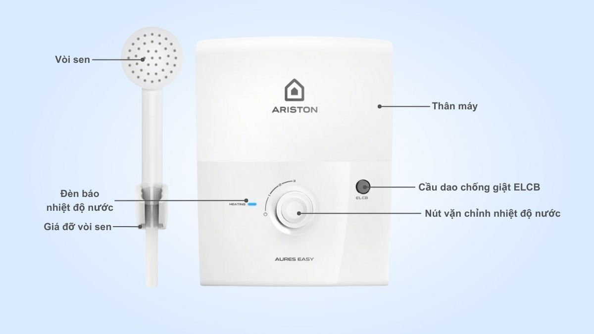 máy nước nóng trực tiếp ariston aures easy 3.5 ko bơm